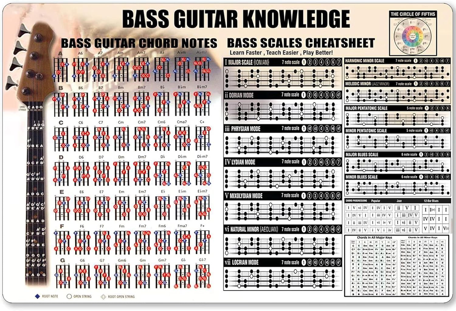 Musical Instrument Sign - Bass Guitar Knowledge Metal Sign Bass