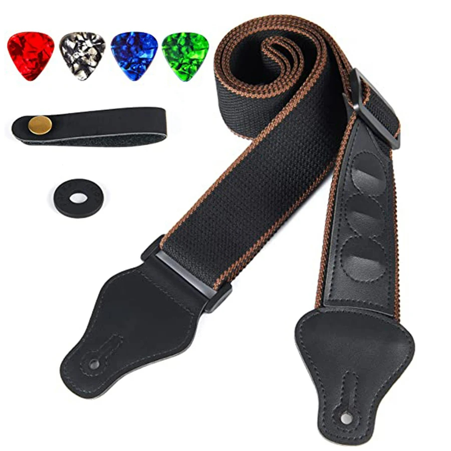 7Pcs/Set Guitar Strap Black PU - Musical Instrument In English ulasan dan harga