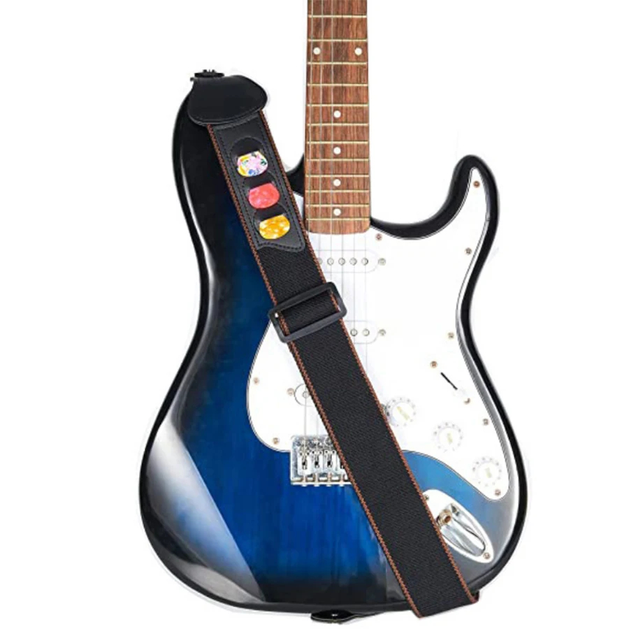 7Pcs/Set Guitar Strap Black PU - Musical Instrument In English ulasan dan harga