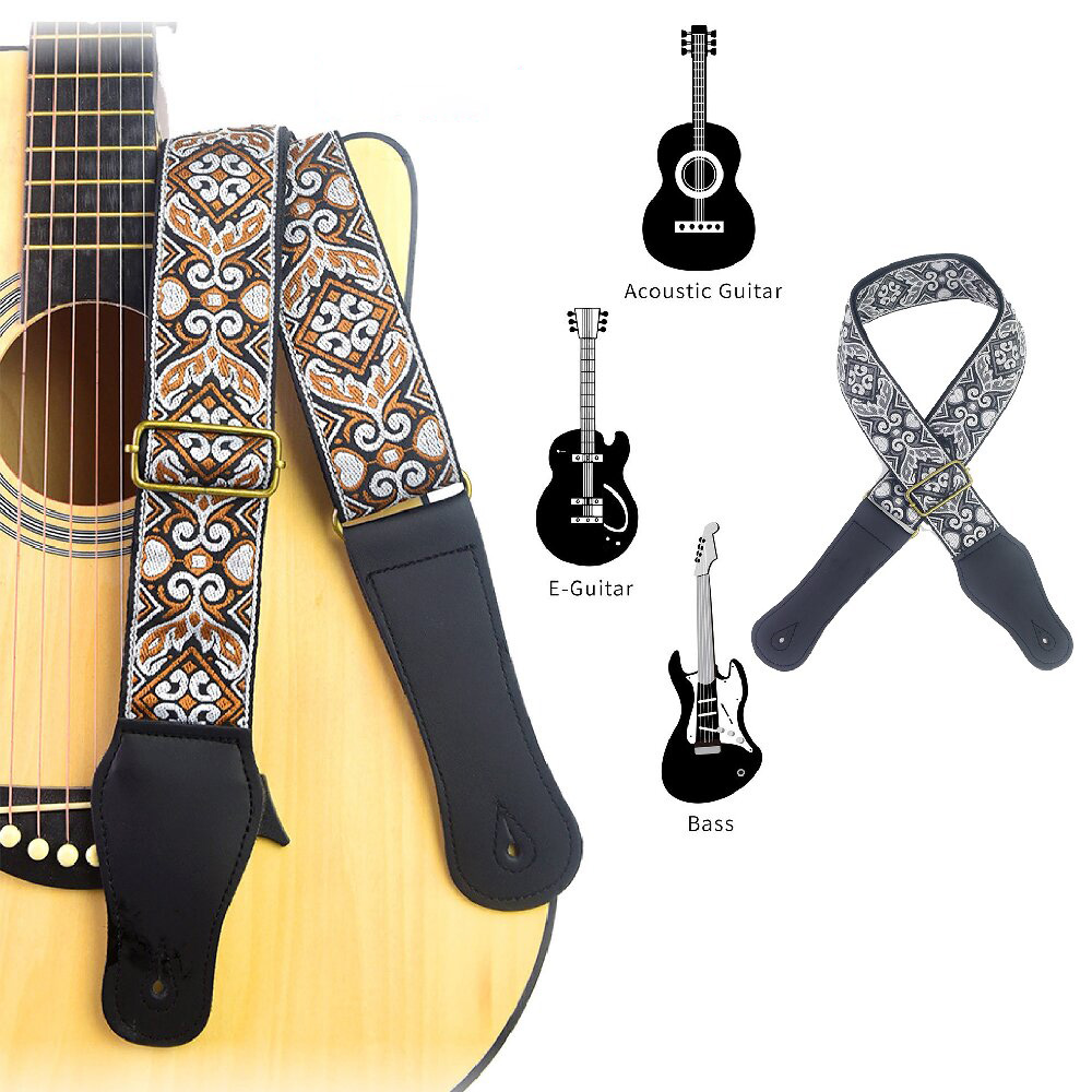 Guitar Strap Embroidered Print - Musical Instrument In English ulasan dan harga
