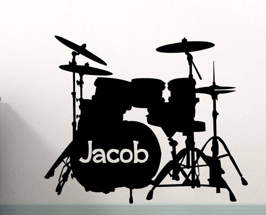 Drum Set Wall Decal Custom Nam - Musical Instrument Name ulasan dan harga