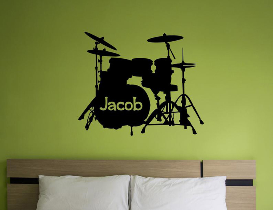 Drum Set Wall Decal Custom Nam - Musical Instrument Name ulasan dan harga